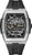 Montre pour homme avec cadran squelette, bracelet en silicone noir et boîtier en acier inoxydable.