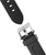 Bracelet de montre noir avec boucle métallique et trous pour ardillon.