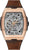 Montre homme avec bracelet en cuir marron et cadran squelette apparent, lunette or rose