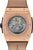 Montre homme avec bracelet en cuir marron, mouvement automatique visible dans un boîtier or rose