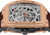 Montre homme : mouvement squelette frontal dans une fenêtre rectangulaire, boîtier plaqué or rose