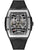 Herrenarmbanduhr mit sichtbarem Automatikuhrwerk, silbernes Gehäuse, schwarzes Band