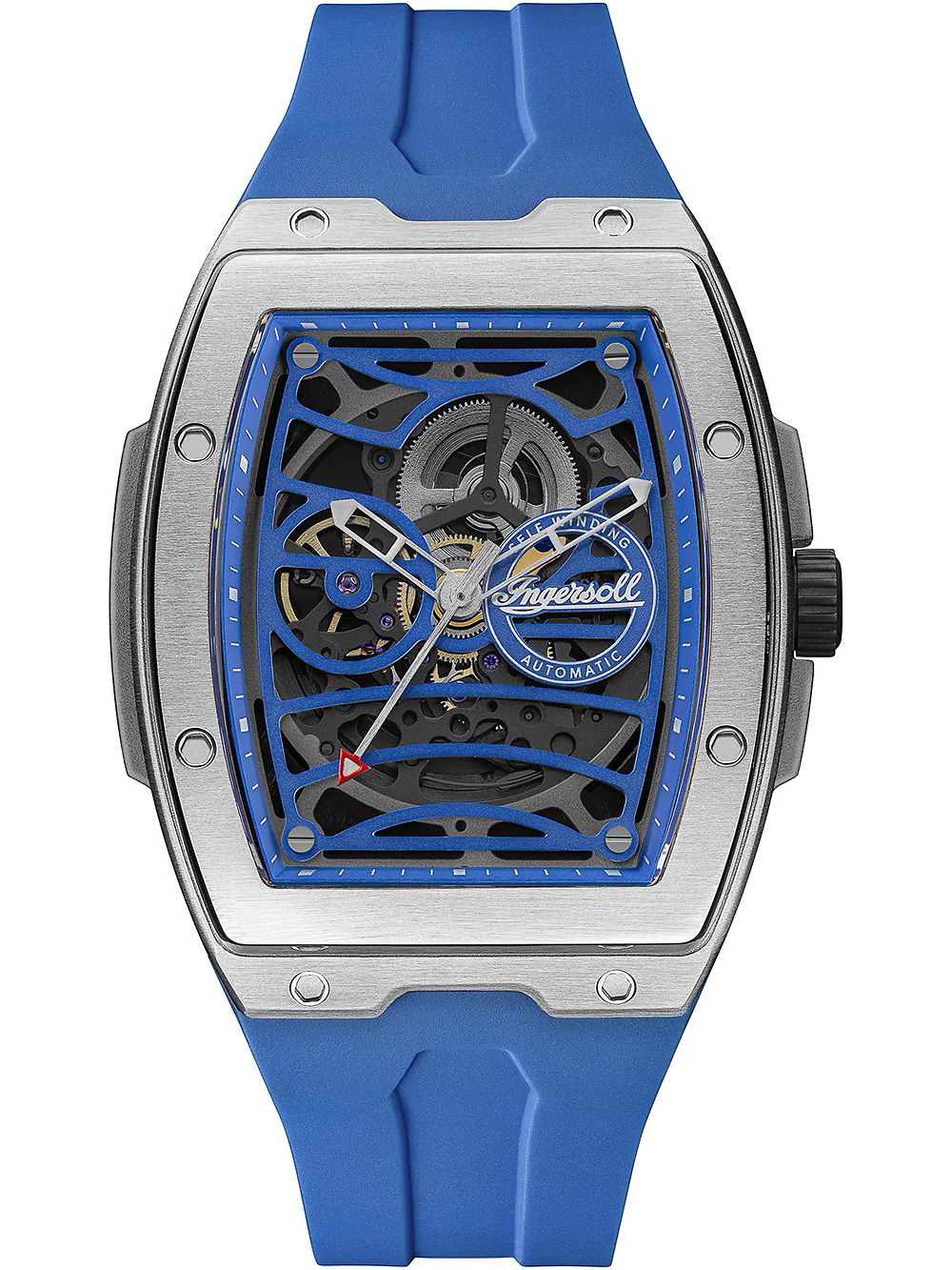 Herrenuhr von Ingersoll: Skelettzifferblatt, blaues Automatikwerk, Edelstahlgehäuse