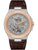 Herrenuhr mit offenem Skelettzifferblatt, braunem Lederarmband und Roségold-Lünette.