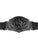 Herrenarmbanduhr mit schwarzem Gehäuse und Lederarmband, Seitenansicht mit Krone