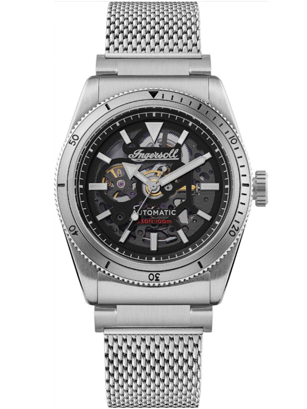 Ingersoll Herrenuhr mit skelettiertem Zifferblatt, Metallarmband, Automatik
