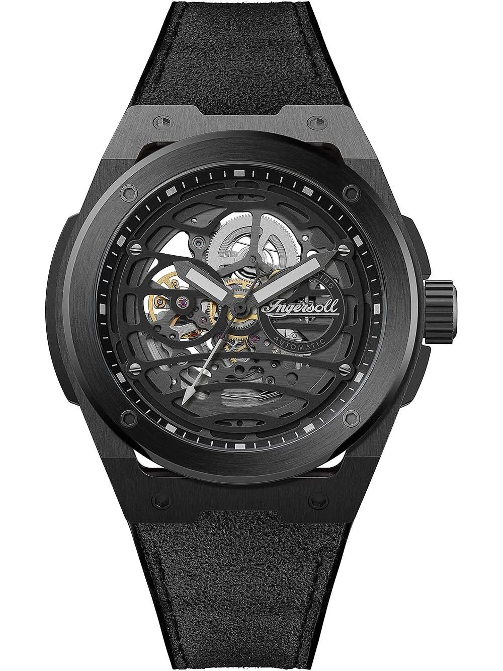 Automatik-Herrenuhr mit Skelett-Zifferblatt und schwarzem Kautschukarmband