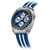 Bulova Chronograph-Uhr mit Edelstahlgehäuse, blauem Zifferblatt und gestreiftem Armband