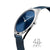 Armbanduhr mit ovalem Gehäuse, blauem Zifferblatt und blauem Milanaiseband