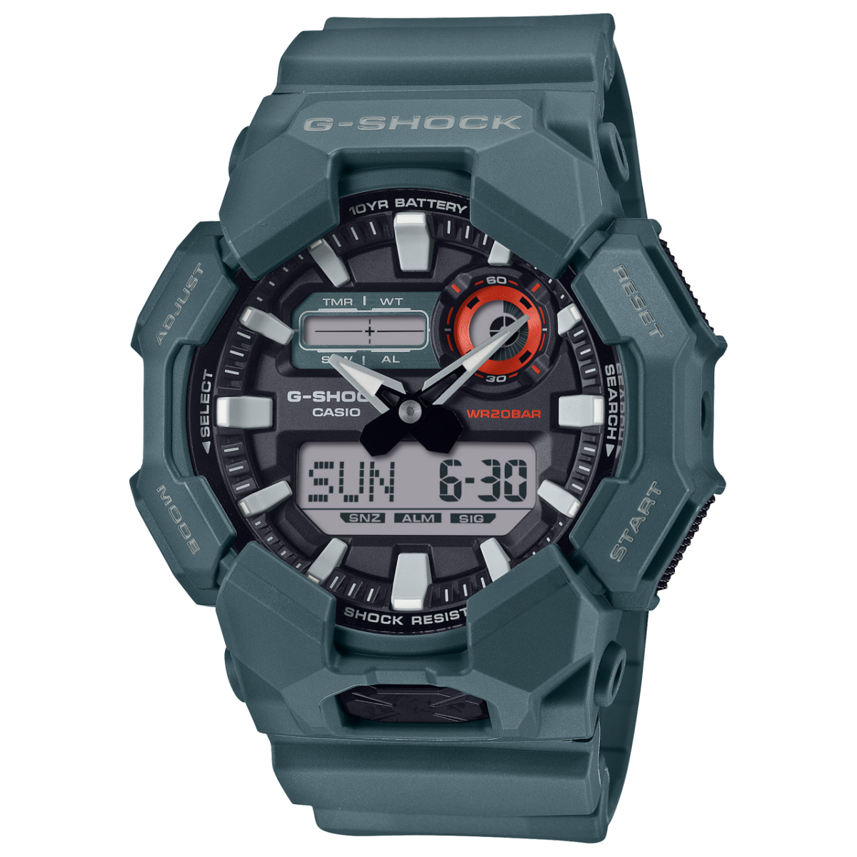 Casio G‑SHOCK Herrenuhr mit blauem Display, Analog-Digital und Kunststoffgehäuse