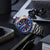 Bracelet de montre pour homme avec cadran bleu, chronographe, bracelet en acier inoxydable et couronne