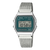 Casio Armbanduhr mit grünem Digitalzifferblatt, silbernem Mesh-Armband und Chrono-Anzeige