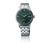Montre homme avec cadran vert, aiguilles dorées et bracelet en acier inoxydable