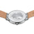 Rückseite: Herrenuhr mit Weltkarte-Gravur, braunes Lederarmband, Edelstahlgehäuse