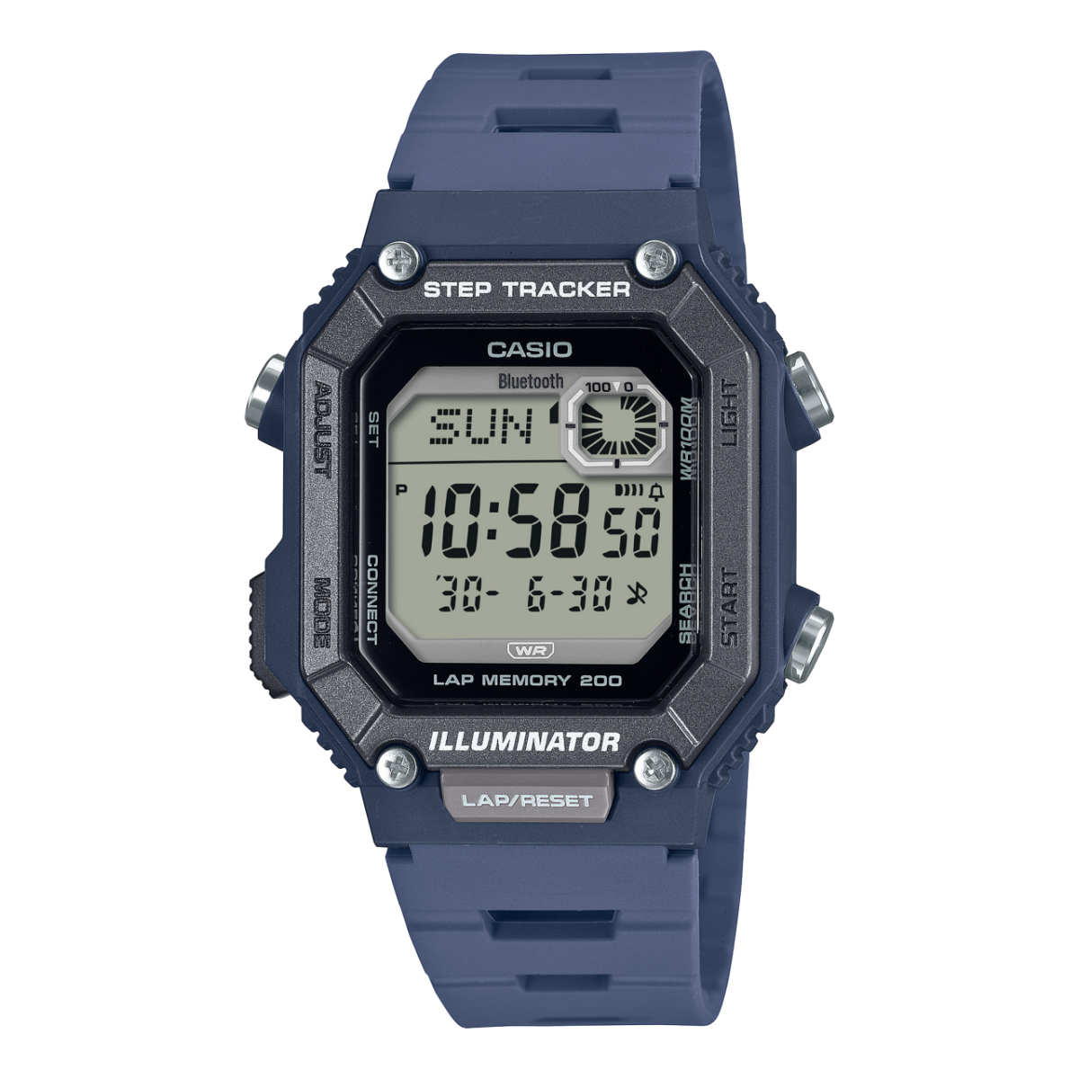 Herren-Armbanduhr: blaues Silikonarmband, digitales Schritt-Tracker-Display, Knöpfe