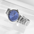 Bracelet de montre pour homme, bracelet en métal argenté, cadran bleu avec SEIKO et SOLAR, biseauté