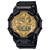 G-Shock Herrenuhr mit Ana-Digi-Anzeige, schwarzem Gehäuse und goldfarbener Lünette