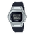 Damen Casio G-Shock Uhr mit schwarzem Armband und silbernem Gehäuse, digitales Display