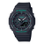 Casio G-Shock Armbanduhr mit schwarzem Zifferblatt und grünen Akzenten, schwarzes Resinarmband.