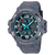 Casio G-SHOCK Herrenuhr mit dunklem Gehäuse, blau-grünen Markierungen und 3 Zifferblättern