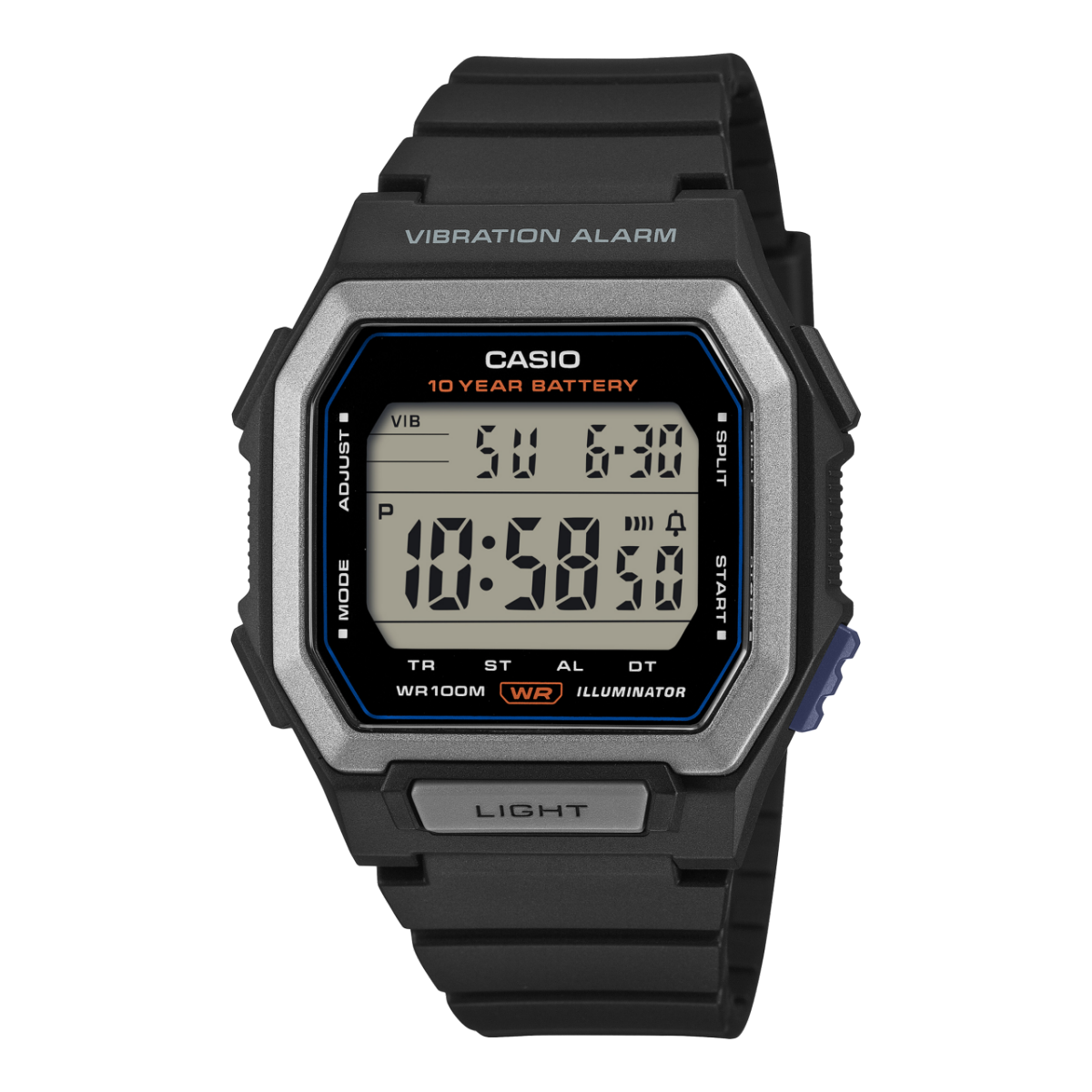 Casio Herren-Digitaluhr in Schwarz mit Vibrationsalarm, rechteckigem Digitaldisplay