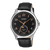 Casio Herrenuhr mit schwarzem Lederarmband, rundem Gehäuse und Mondphasen