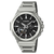 Casio G-Shock Herrenuhr mit schwarzem Ziffernblatt und silberfarbenem Metallarmband