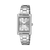 Casio-Damenuhr mit silberfarbenem Edelstahlband, eckigem Gehäuse und Krone rechts
