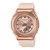 Casio G‑SHOCK Damenuhr mit roségoldenem Gehäuse, beigem Silikonarmband und Digitalanzeige