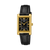 Casio Damenarmbanduhr: goldenes Tonneau-Gehäuse, schwarzes Zifferblatt, Lederband