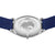 Dos de montre pour homme : fond ovale en acier avec gravure, bracelet bleu en tissu