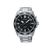 Bracelet de montre pour homme avec cadran noir et bracelet en acier inoxydable argenté, avec guichet date