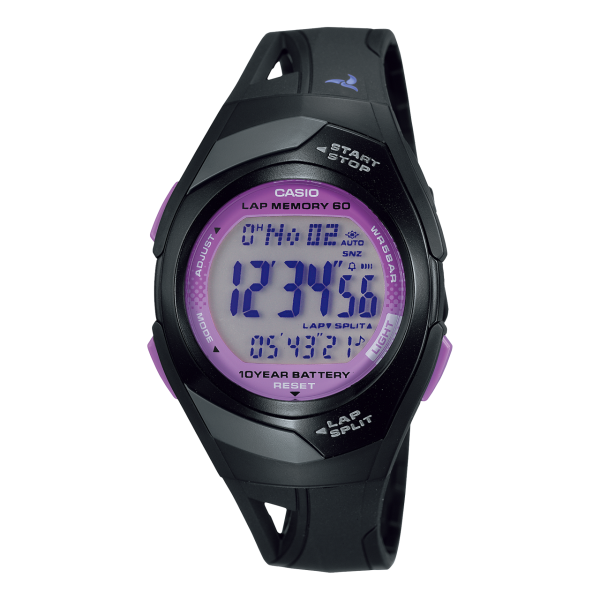 Casio Damen-Digitalarmbanduhr mit schwarzem Gehäuse und blauem Display