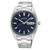 Montre pour homme avec cadran bleu, bracelet en acier inoxydable argenté et affichage jour-date