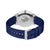 Montre homme avec boucle ardillon : bracelet en tissu bleu et fond de boîtier argenté