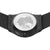 Fond de montre homme : gravure argentée sur fond rond, bracelet maille noire
