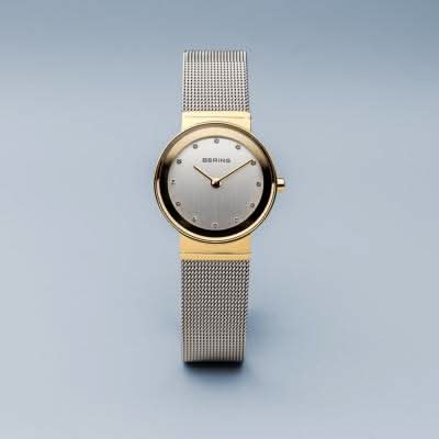 Montre pour femme avec bracelet milanais argenté, boîtier beige et cadran blanc