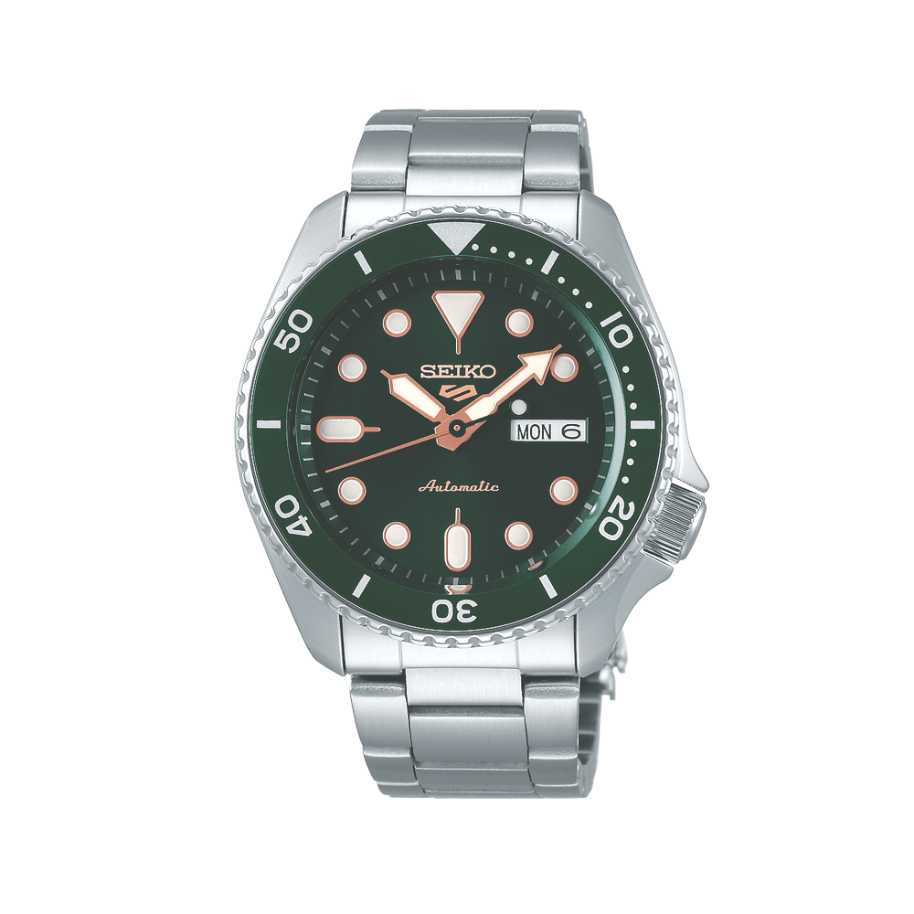 Montre homme avec cadran vert, affichage de la date et bracelet en acier inoxydable, automatique