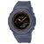 G-Shock Herrenuhr mit blauem Armband, rundem schwarzem Zifferblatt und orangefarbenen Akzenten