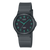 Armbanduhr mit dunkelgrauem Silikonarmband und grünem Zifferblatt, Minutenskala