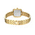 Montre pour femme avec bracelet à maillons dorés, vue arrière et fermoir