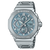 Casio G-Shock Herrenuhr mit Edelstahlarmband, blauem Zifferblatt und Chronographendesign.