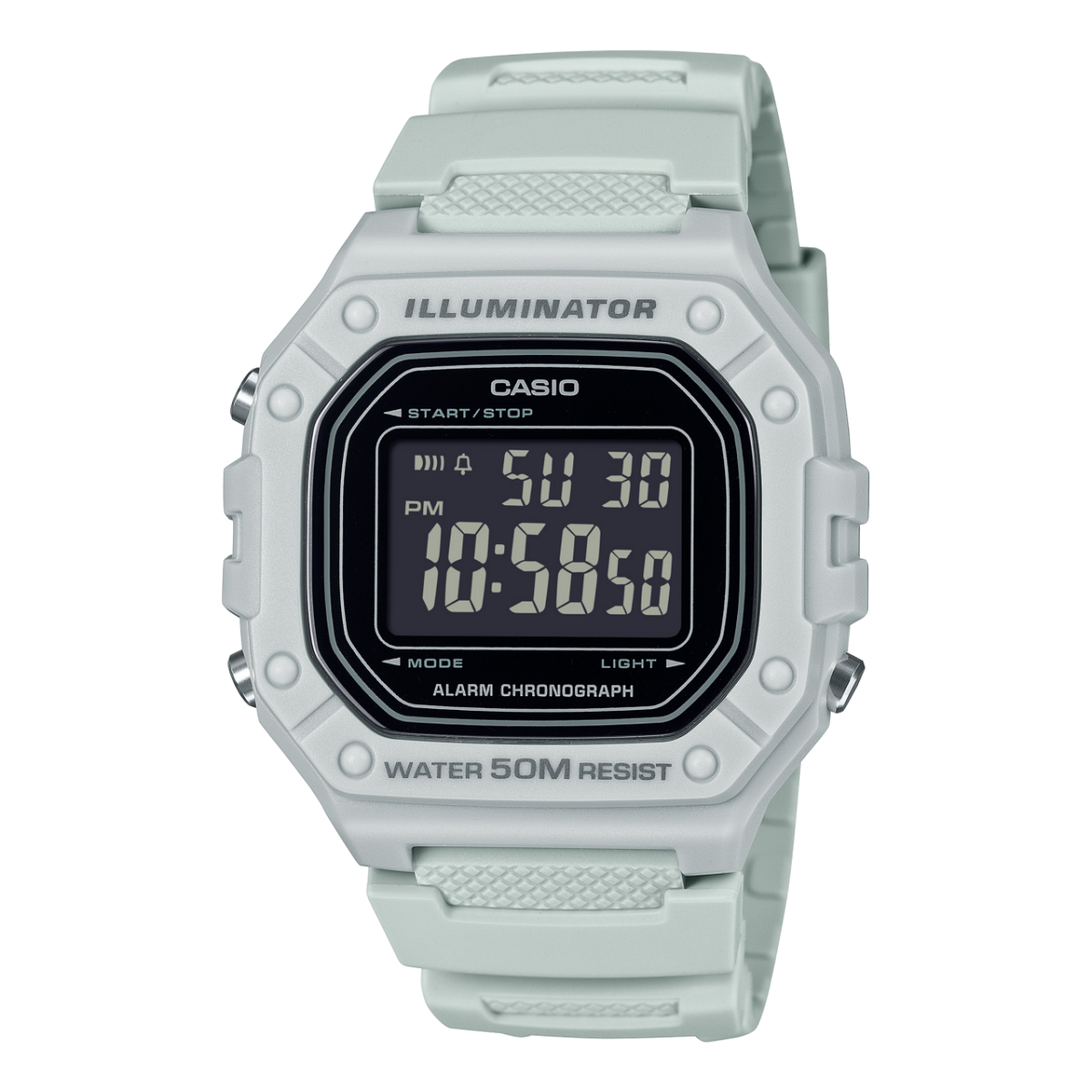 Casio W-218H-8BVEF Herren-Digitaluhr mit LED-Display, weißem Armband