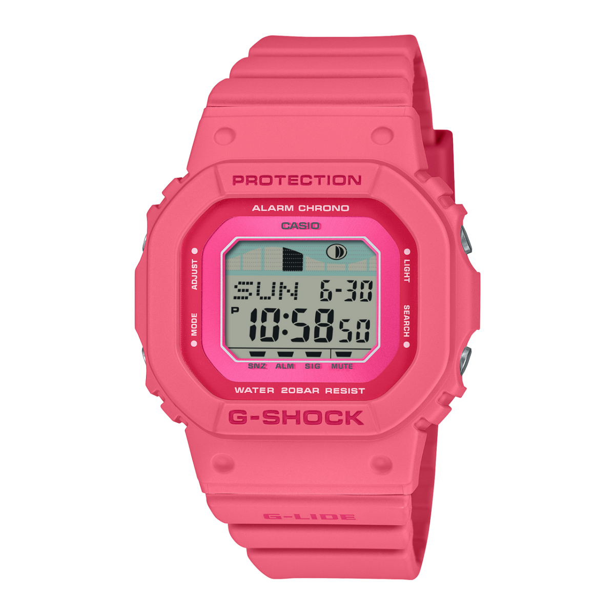 Casio G-Lide pinke digitale G-SHOCK Uhr mit Display und Schutzrahmen