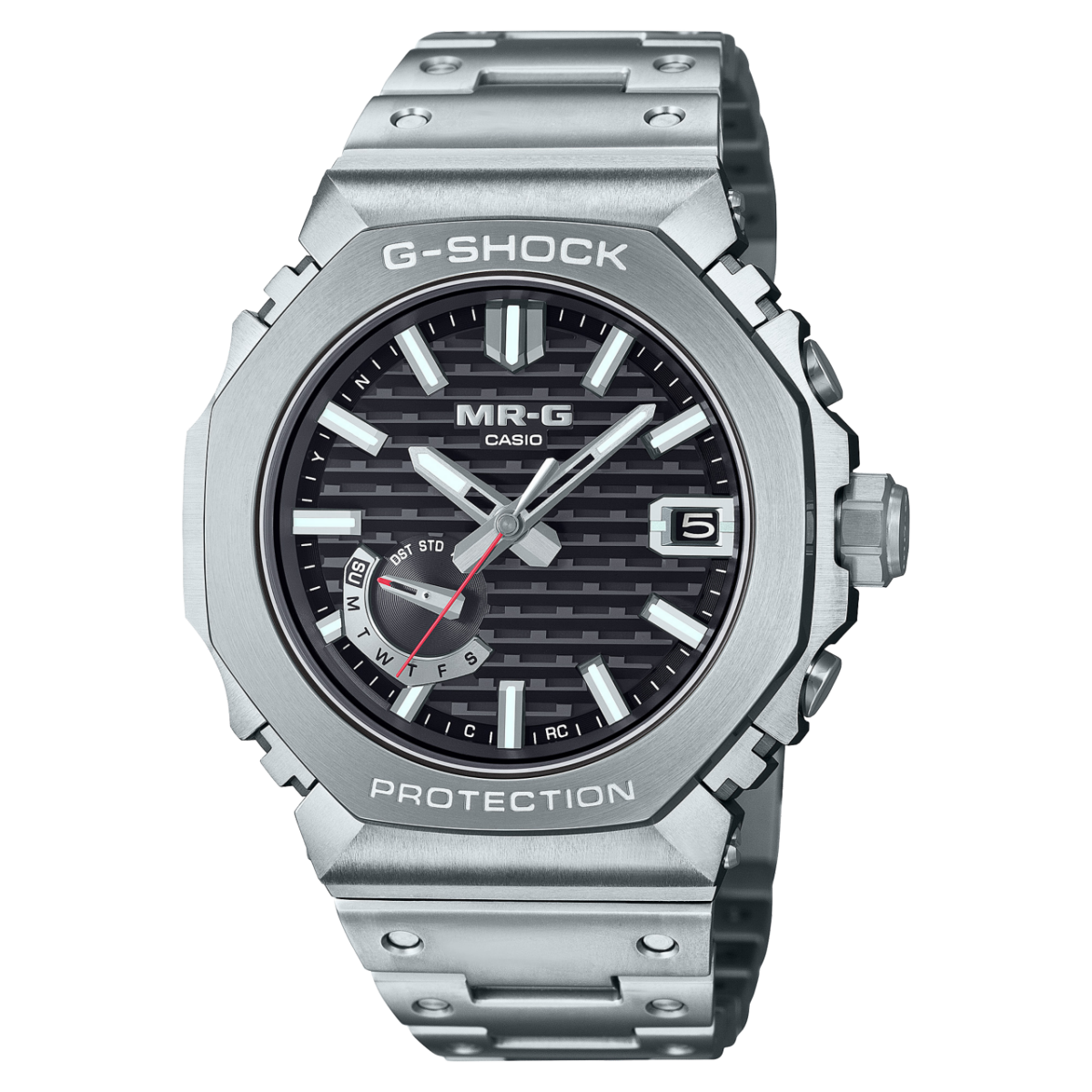Herrenuhr mit silberfarbenem Titanarmband, schwarzem Zifferblatt und Zeitanzeige
