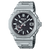 Herrenuhr mit silberfarbenem Titanarmband, schwarzem Zifferblatt und Zeitanzeige