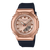 Damen-G‑Shock-Armbanduhr mit roségoldfarbenem Gehäuse und schwarzem Silikonarmband