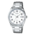 Herrenarmbanduhr von Casio, silberfarbenes Metallarmband, weißes Zifferblatt, Datumsanzeige