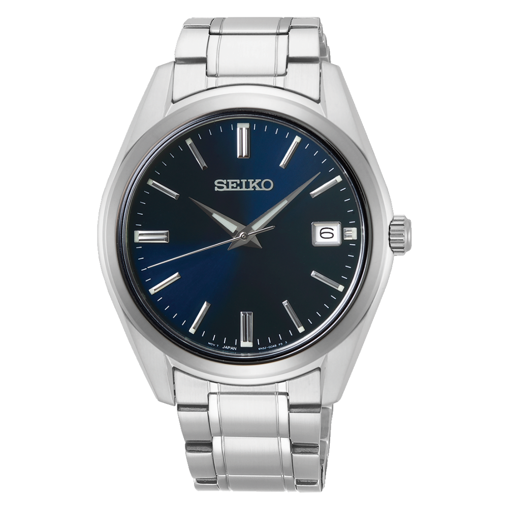 Montre pour homme SEIKO avec bracelet en acier inoxydable argenté et cadran bleu