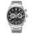 Bracelet de montre pour homme en acier inoxydable argenté avec cadran chronographe noir